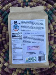 Early Bird Farm & Mill Pumpernickel Rye Flour Back Label