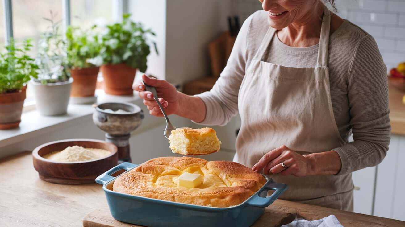 Easy Spoonbread with Cornmeal & Grits